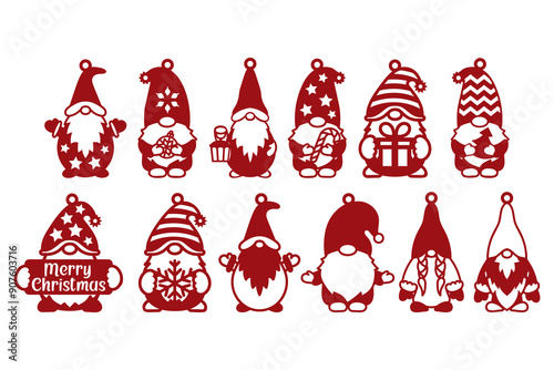 Christmas Gnomes Laser cut, Christmas tree pendants set.