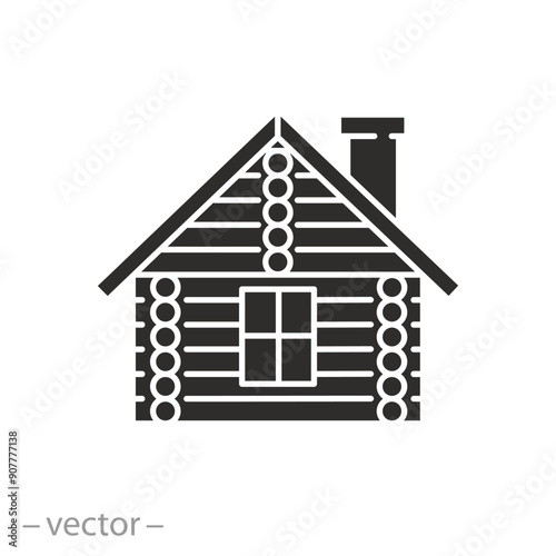 eco building icon, wood or log house, modern blockhouse, home of tree, flat vector illustration