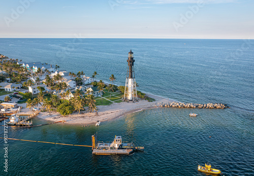 Hillsboro Lighthouse aerial view angle 2, Hillsboro Beach Florida, USA: : Established in 1907 this is one of about 30 lighthouses in the state of Florida.