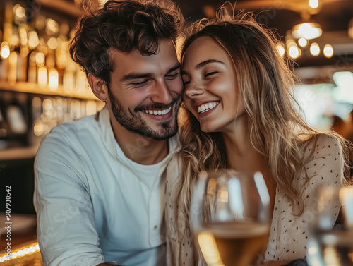 Affectionate couple enjoying with each other during date at bar