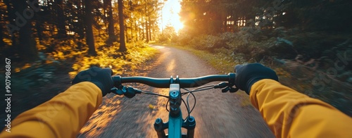 Mountain biking in the forest - seen from above