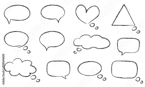 ENSEMBLE DE BULLES DE CONVERSATION ET DE DIALOGUE - DESSIN A LA CRAIE - Illustrations JPG et PNG