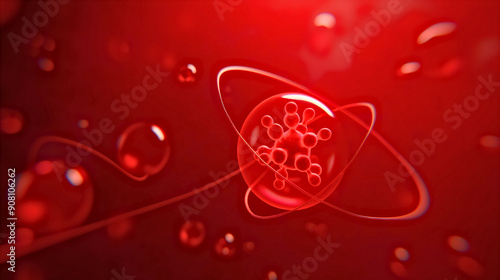 A red blood cell composed of several granules, located in the human bloodstream, surrounded by a kind of ring.