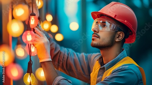 Electrician installing festive lights.