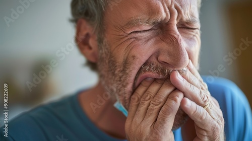 Man in Pain, Close-up, Face, Hand, Mouth, Pain, Suffering