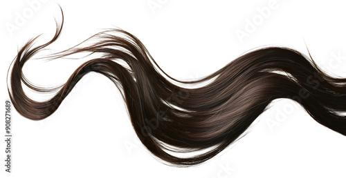 Black darn brown brunette female woman hair swirl isolated on transparent background. Smooth shiny line shape, beauty salon shampoo, wave texture, beautiful healthy volume, extension, thick