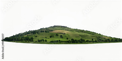 landscape with mountains green hill isolated on transparent png.