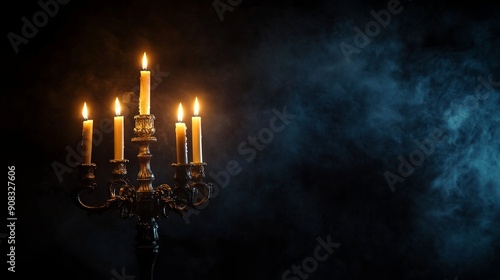 Antique candelabra. Flickering candles