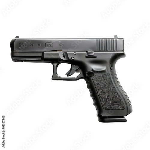 A black Glock 19 handgun is displayed on a white background