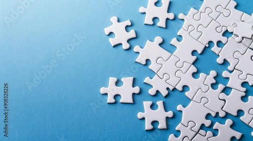 Philosophical Conceptual Interlocking puzzle pieces on a gradient blue background