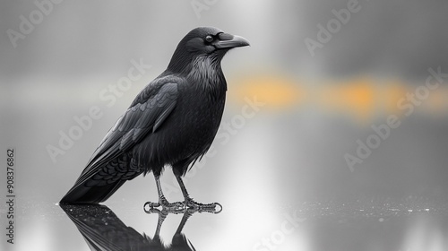 Carrion Crow (Corvus corone) isolated on white background, showcasing detailed plumage and natural posture for use in wildlife and ornithological designs 