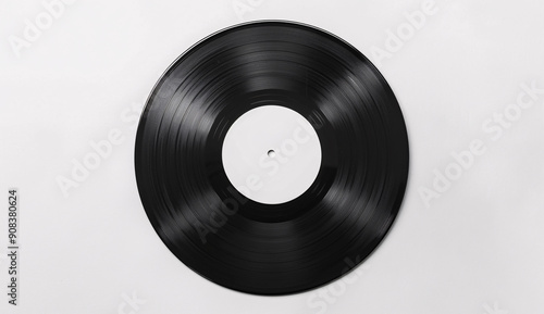 Minimalist white background with vinyl record in flat lay