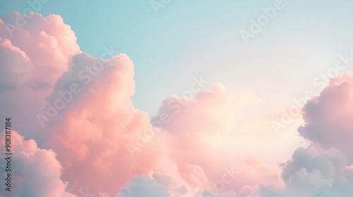 Soft pastel clouds illuminated by sunlight create a serene and dreamy sky perfect for calming backgrounds.