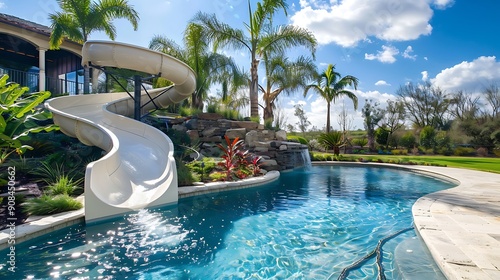 Backyard swimming pool With a water slide