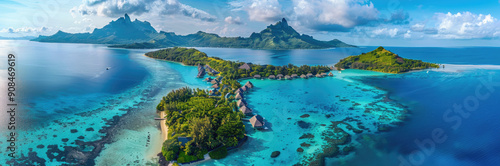 Bora Bora in French Polynesia with the mountain and blue lagoon