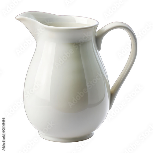 White pitcher with a handle isolated on transparent background