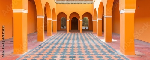 Moorish Revival architecture, horseshoe arches, focus on, exotic aesthetics, vibrant, composite, cultural pavilion