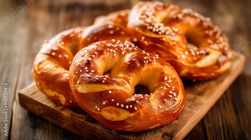 Soft baked pretzel, Homemade soft pretzels on a wooden board