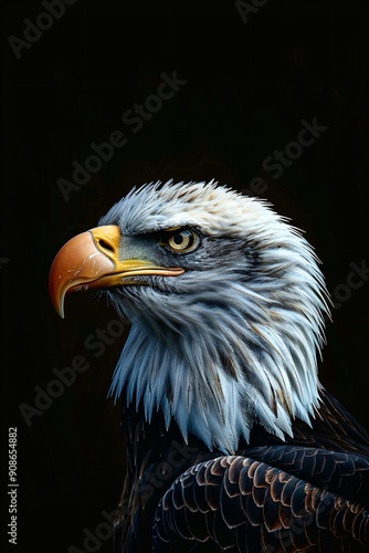 Portrait of an American Bald Eagle (Haliaeetus leucocephalus) black Background