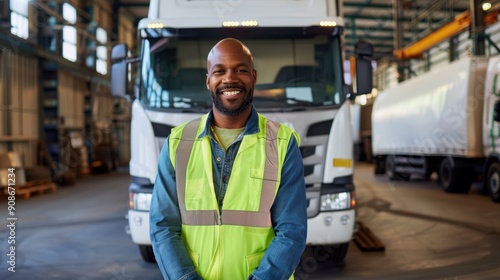 The smiling warehouse worker