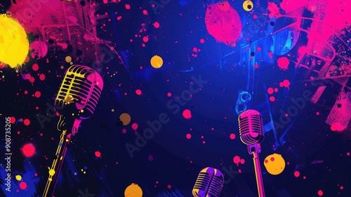 comedy club stage backdrop illustration, standup performance set design