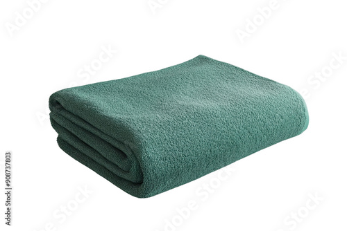 A neatly folded green fleece blanket isolated on a transparent background. ideal for home decor, cozy living, and comfort.