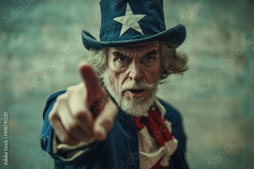 Serious senior uncle sam pointing directly at you