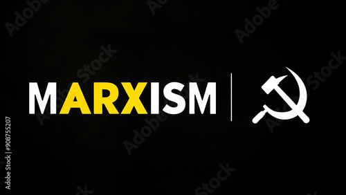 Illustraiton of the word marxism with hammer and sickle icons