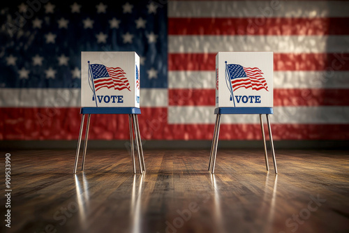 Voting booth for a political candidate at an election polling station USA.