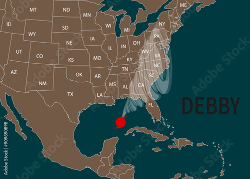 Hurricane Debby moved to Florida. Vector illustration