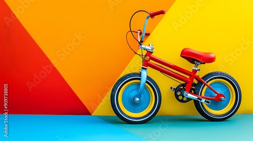 Four wheeled kids bike isolated on colorful background