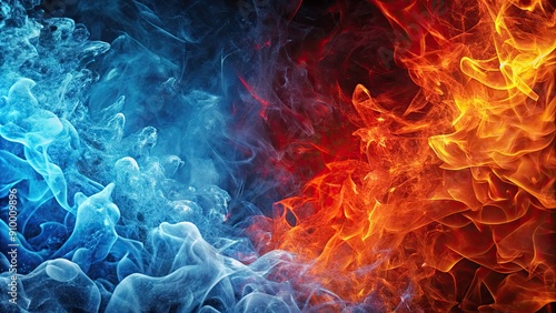 Abstract background featuring red fire and blue ice textures, fire, ice, contrast, hot, cold, vibrant, surreal