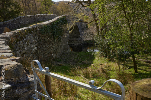 Built to Thomas Telford's specification, this single-arched hump-backed bridge over River Moidart at Ardmolich is disused. Kinlochmoidart, Highlands, Scotland