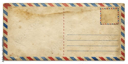 Backside of blank airmail postcard with dirty stain, airmail, postcard, blank, backside, dirty, stain, vintage, retro, communication