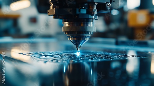 A close-up shot of a laser engraving machine in action