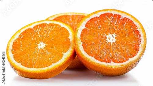 Orange fruit with leaves, half and slices isolated on the white background, clipping path, collection