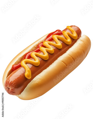 hot dog with ketch up and mustard isolated on transparent background