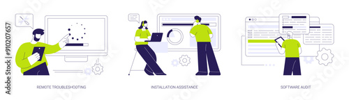 Computer maintenance and support abstract concept vector illustrations.