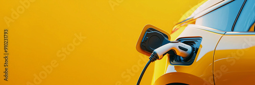 Electric Vehicle Charging Plug Connected to Yellow Car