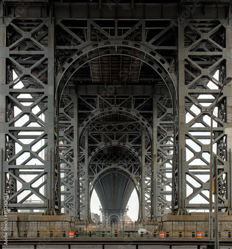 williamsburg bridge detail from the manhattan side looking towards brooklyn (suspension bridge over hudson river) iconic nyc landmark tourist destination for art new york city