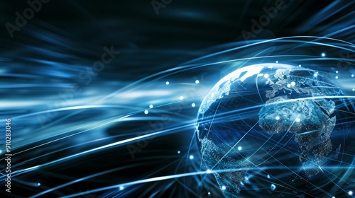 Global network connection. Digital globe with glowing lines symbolizing the interconnectedness of the world through technology.