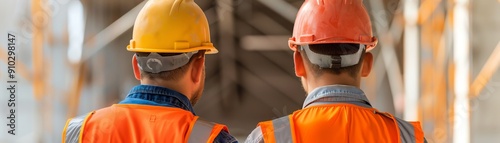 Construction workers on site with safety gear, dedicated laborers