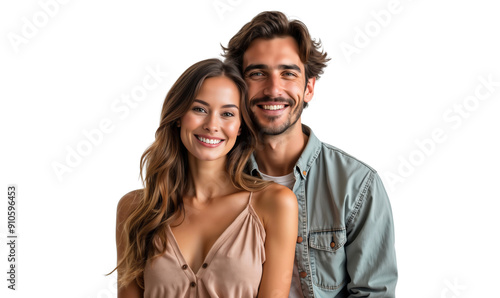 Happy young couple hugging and smiling together isolated on transparent background