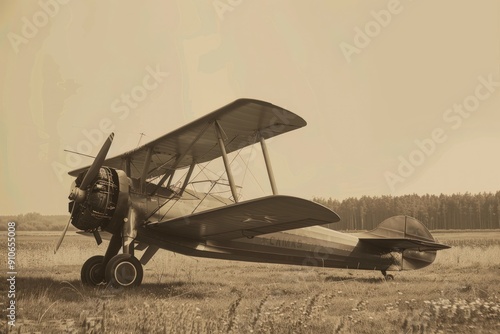 A sepia photo of an old Soviet biplane on the ground