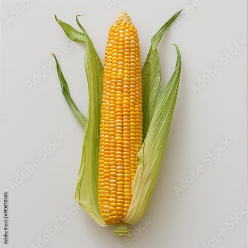 A close-up photo of a single corn on the cob with its husk still intact.