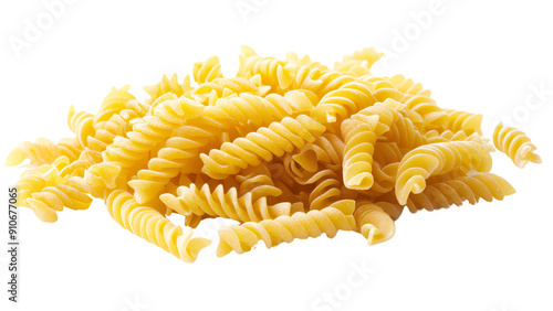 A small pile of fusilli pasta showcasing their corkscrew, isolated on transparent background