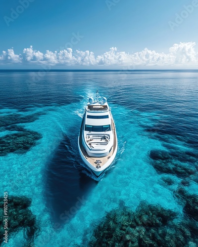 Luxury yacht sailing on crystalclear waters, more clarity with clear light and sharp focus, super detailed