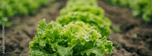 Lush lettuce plants growing abundantly in a well-maintained garden with rich soil, capturing the essence of organic farming and natural growth.