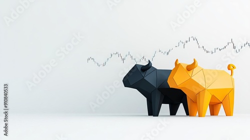 Bear and bull, dynamic stock chart background, futuristic financial market