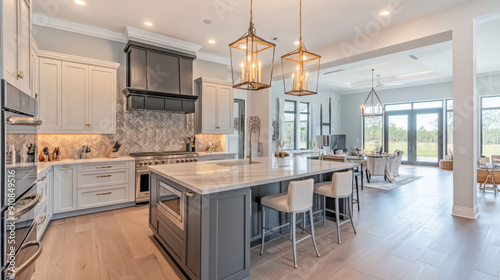 A luxurious home featuring a stunning kitchen with modern appliances and elegant finishes.